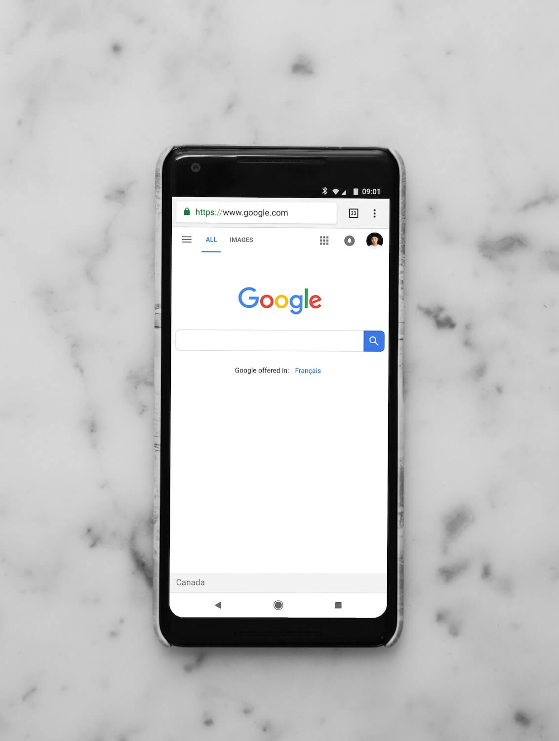phone showing google search bar